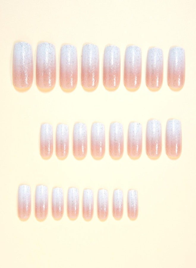 YoYoee Short Square Press on Nails - Nude False Nails Gradient Fake Nails Galaxy Full Cover Acrylic Nails Tips for Women 24Pes - Image 2